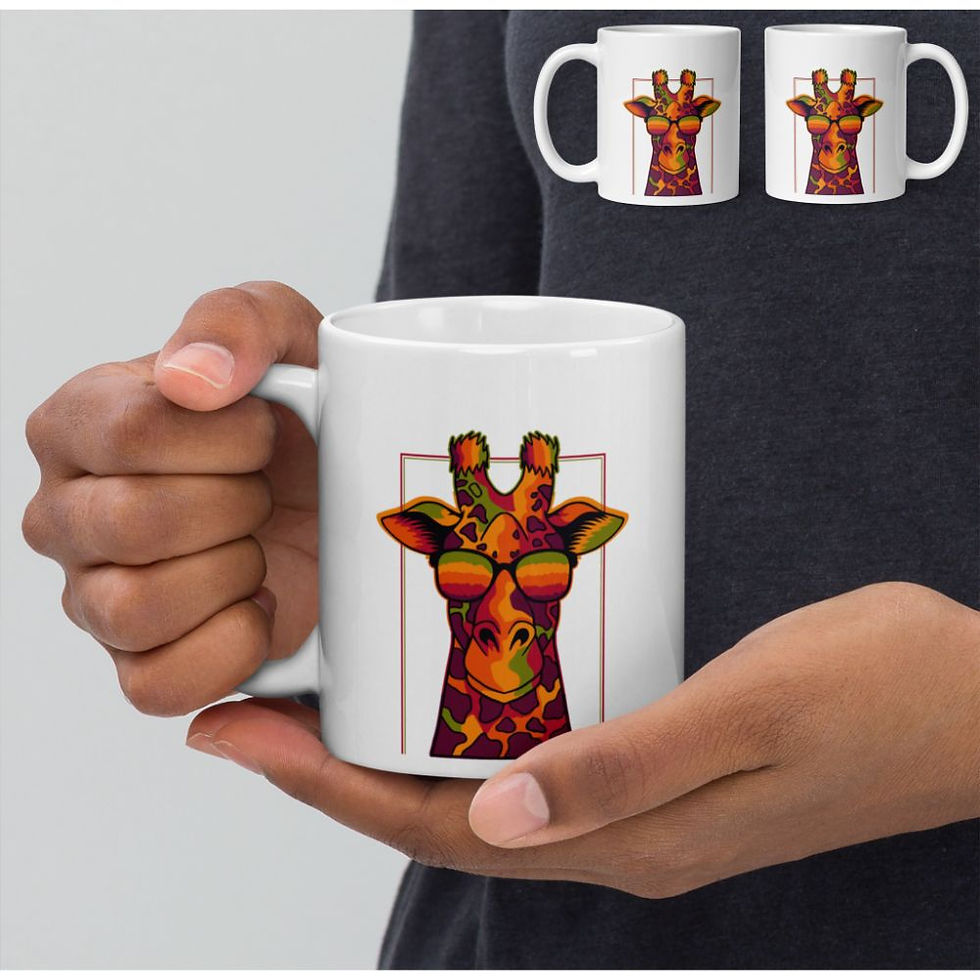 Thumbnail: Hipster Animals With Glasses Coffee Mugs: Lama, Giraffe, Monkey, Lion, Tiger