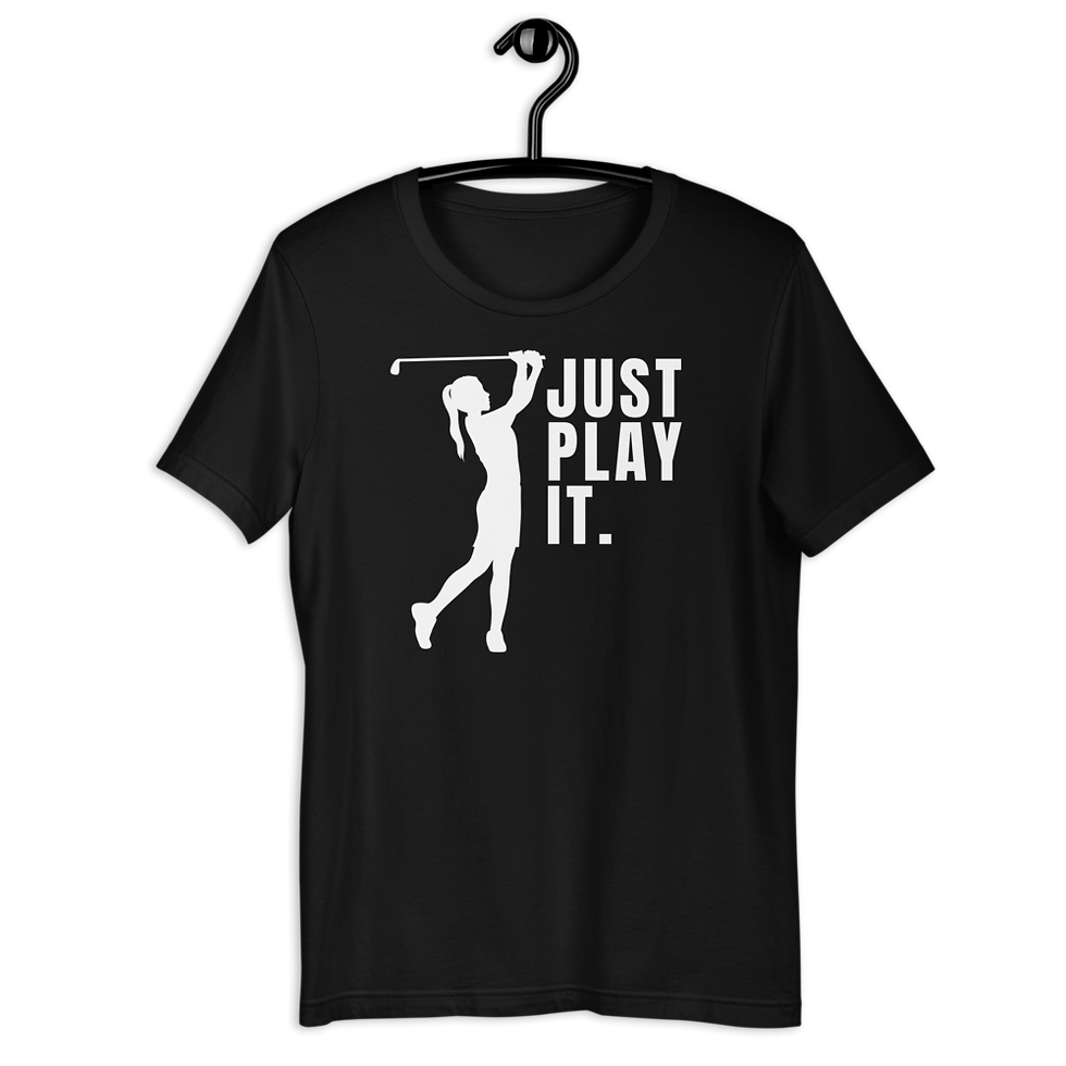 Thumbnail: Golf Tee: Woman Playing Golf Shirt - Just Play It - Elon Reeves Arts