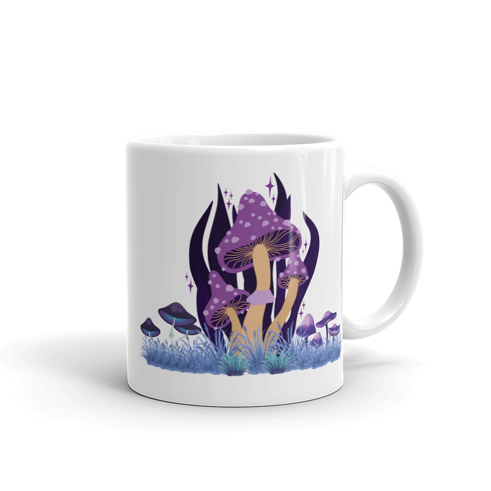 Thumbnail: Mushroom Magic Coffee Mugs: Retro Purple Shrooms