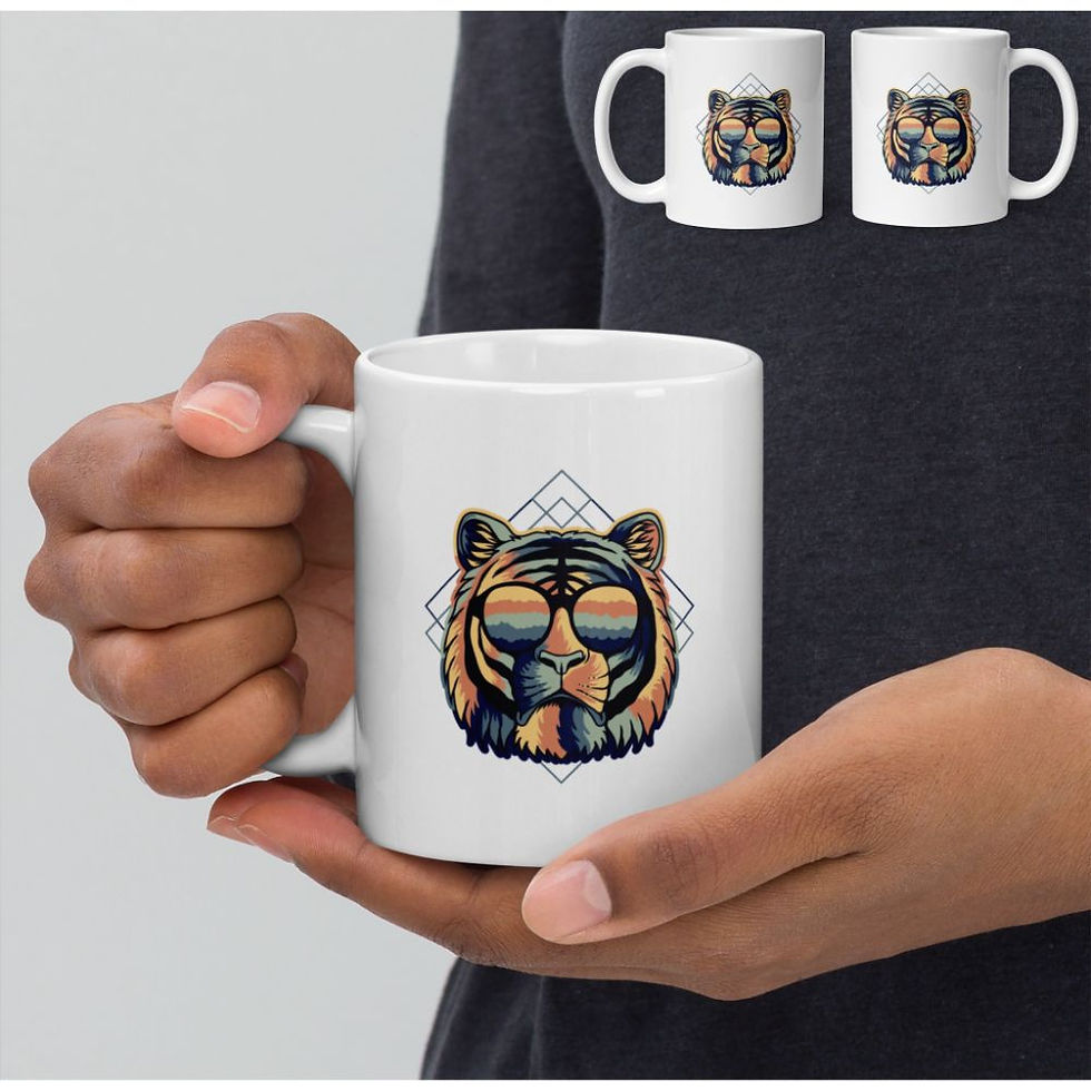 Thumbnail: Hipster Animals With Glasses Coffee Mugs: Lama, Giraffe, Monkey, Lion, Tiger