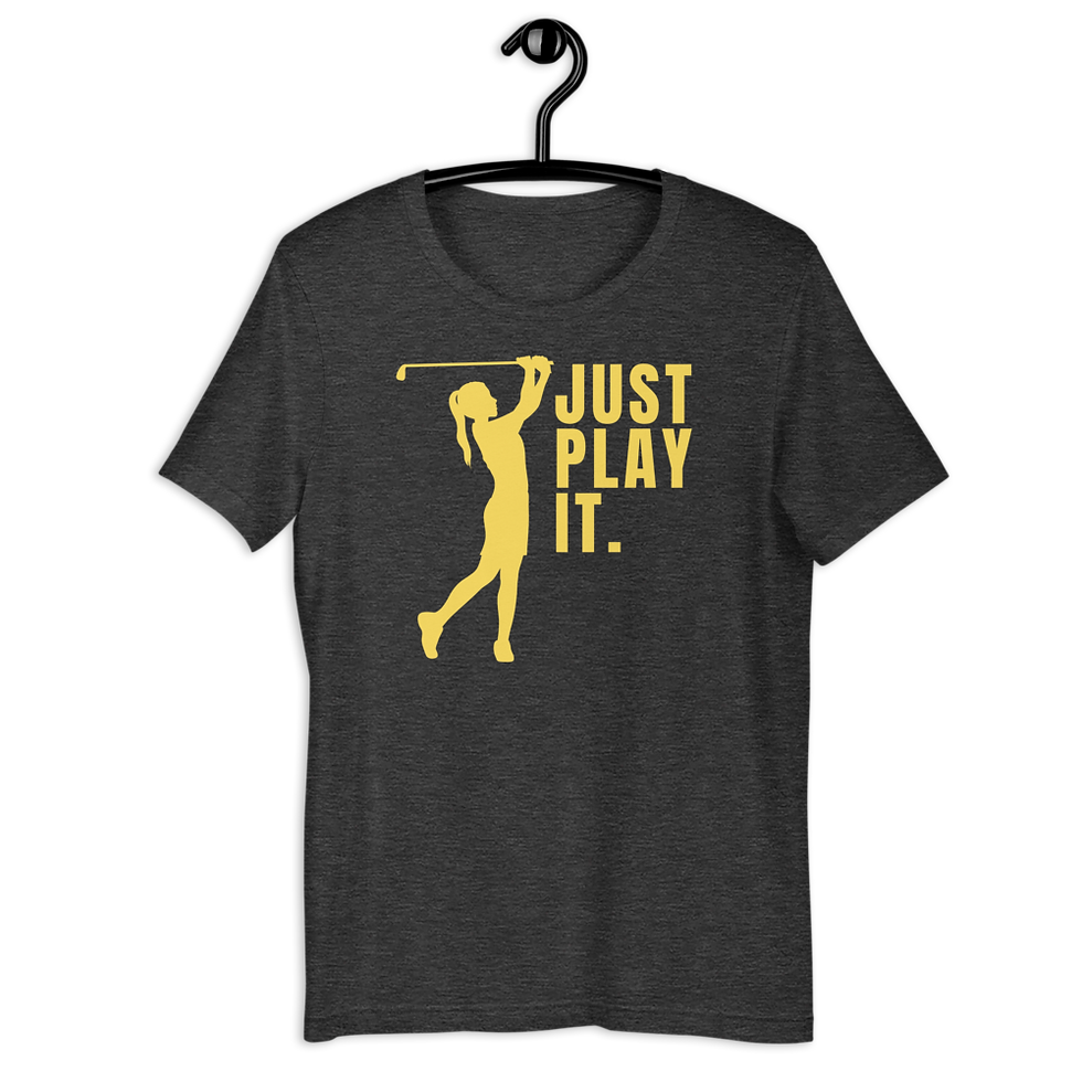 Thumbnail: Golf Tee: Woman Playing Golf Shirt - Just Play It - Elon Reeves Arts