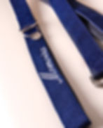 Memoirs blue standard dog leash laid flat on a neutral background with metal clasp.