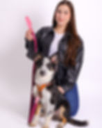 Pet owner holding a dog on a Memoirs Bio wine leash, showing size and grip.