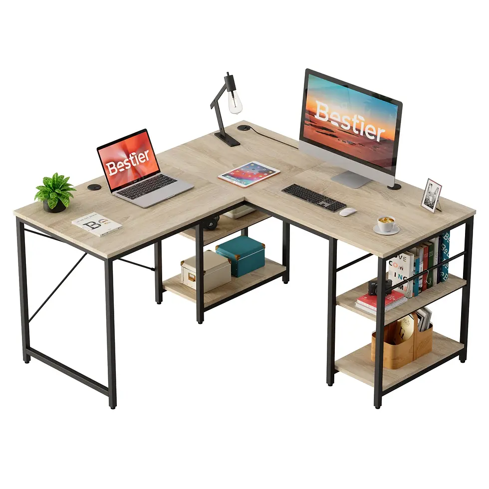Miniatura: Mesa de escritório em L BESTIER com prateleiras para armazenamento e estudo