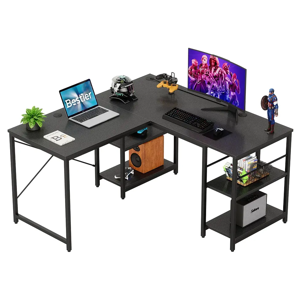 Miniatura: Mesa de escritório em L BESTIER com prateleiras para armazenamento e estudo