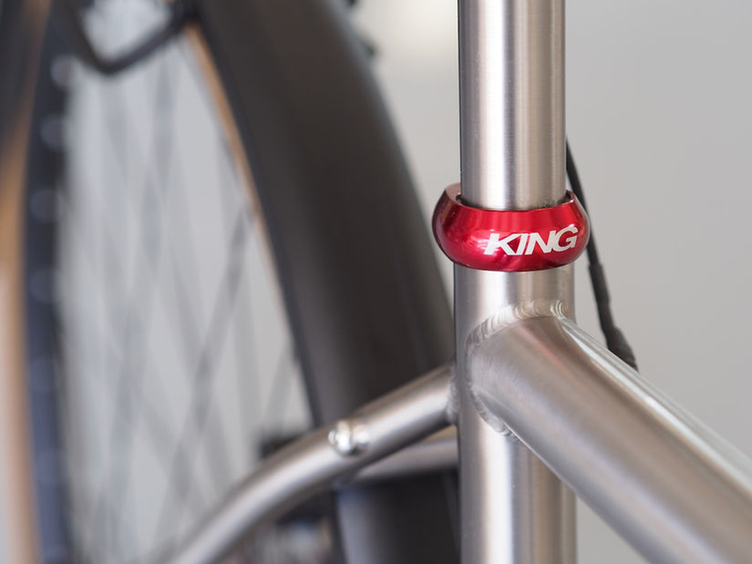 Chris King titanium seatpost clamp detail on Silice gravel bike frame