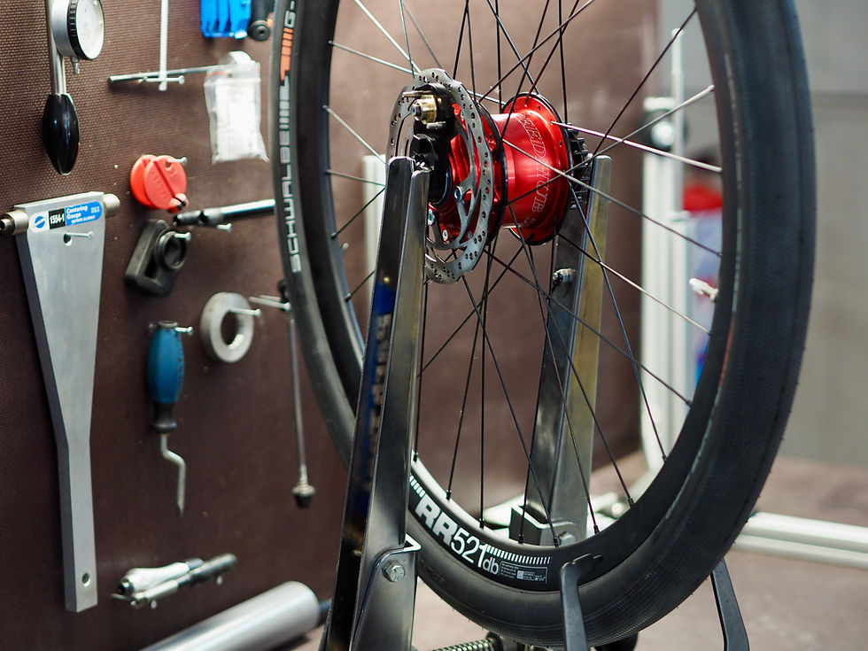 …And a matching Rohloff Speedhub in red too! Laced up with DT Swiss RR521 rims, DT Swiss Competition Butted spokes and Schwalbe G-One Speed Evolution 700x50mm tires.