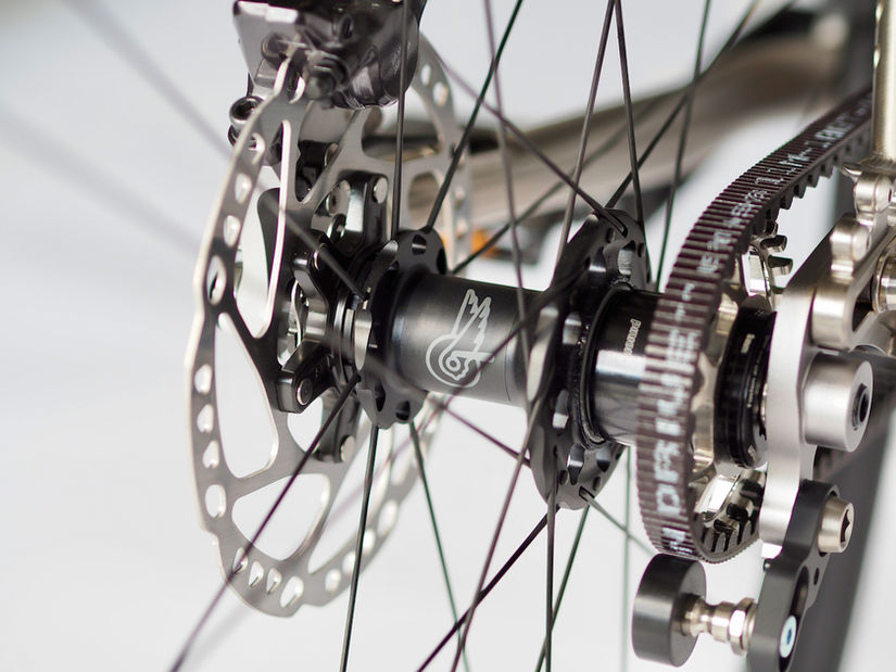 Nua Kensho Pinion Smart.Shift titanium urban bike with sliding thru axle dropouts