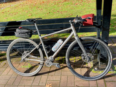 Nua Kensho titanium bicycle equipped with Pinion C1.12 Smart.Shift gearbox and belt drive.