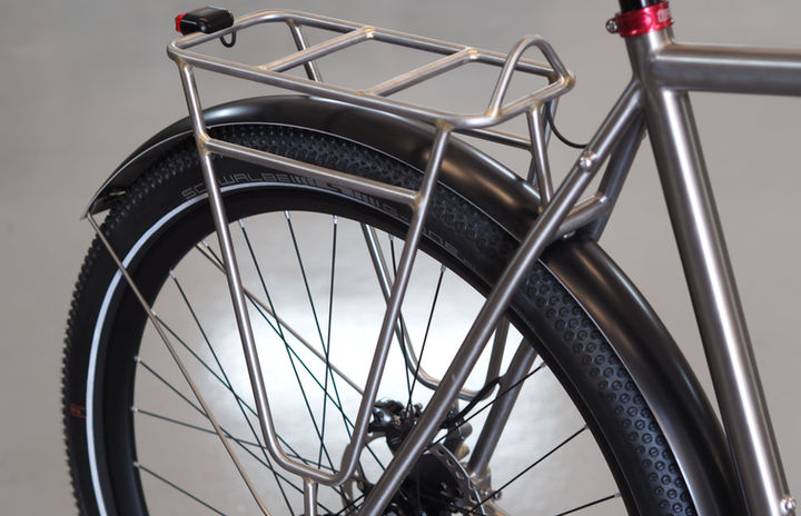 Custom rack on Nua Luna titanium touring bike