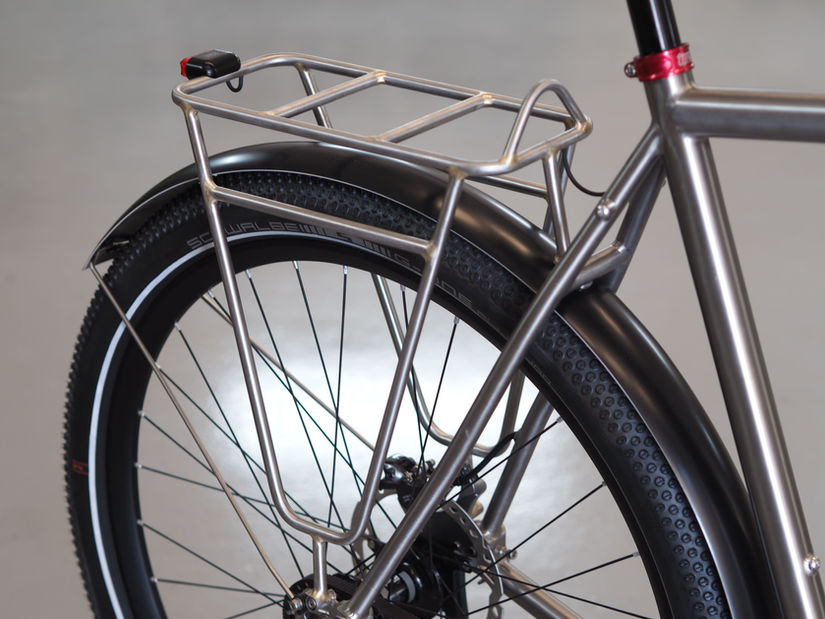 Custom rack on Nua Luna titanium touring bike