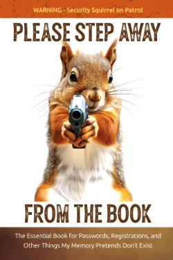 Book cover showing Maxwell, a red squirrel holding a gun, against a white background