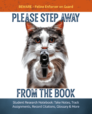 Book cover showing Cosmo, a fluffy grey and white cat holding a gun, against a white background