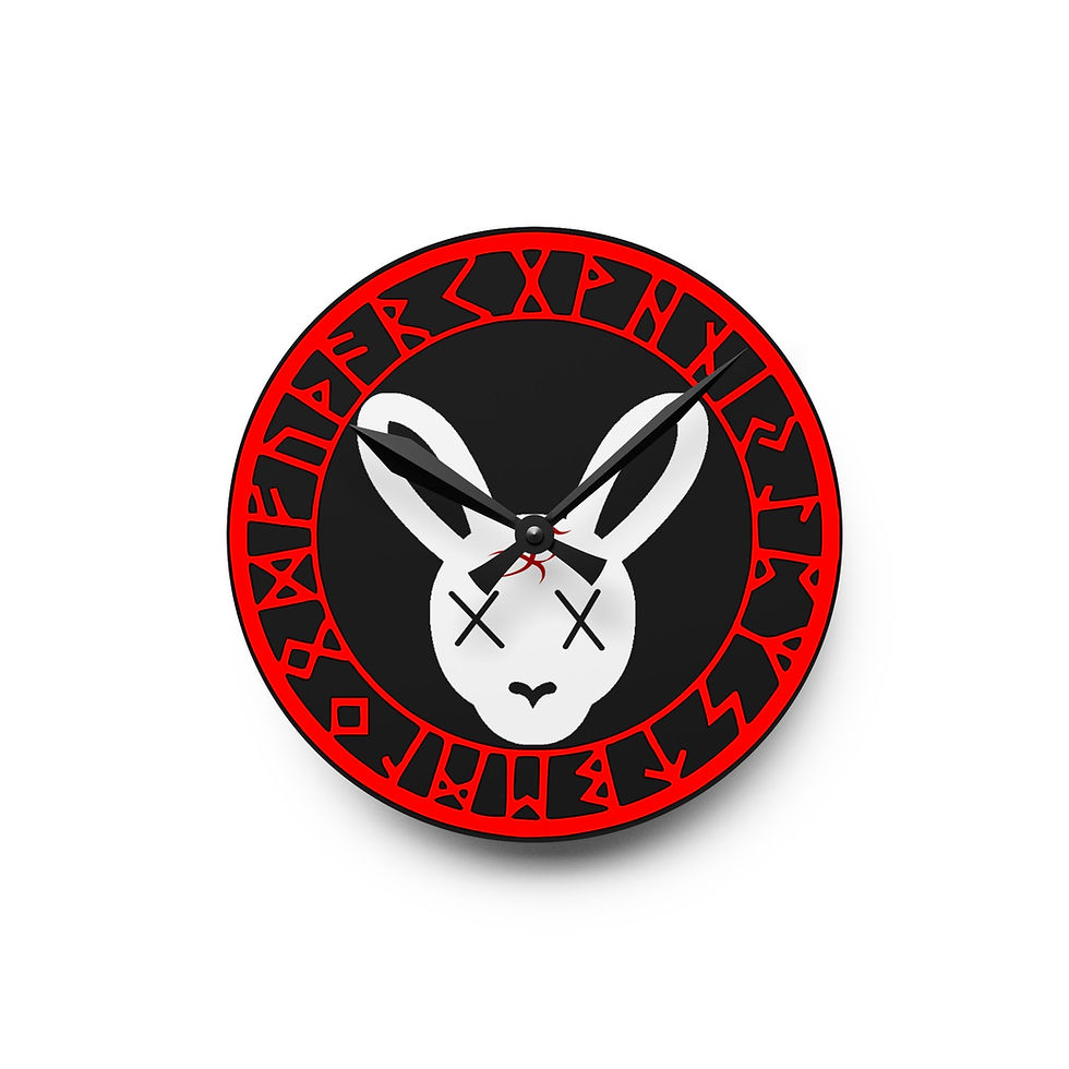 Rabbit face wall clock with runes