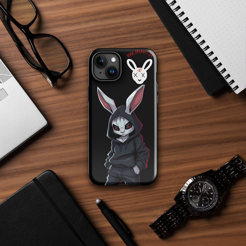 Thumbnail: Black phone case with edgy bunny design