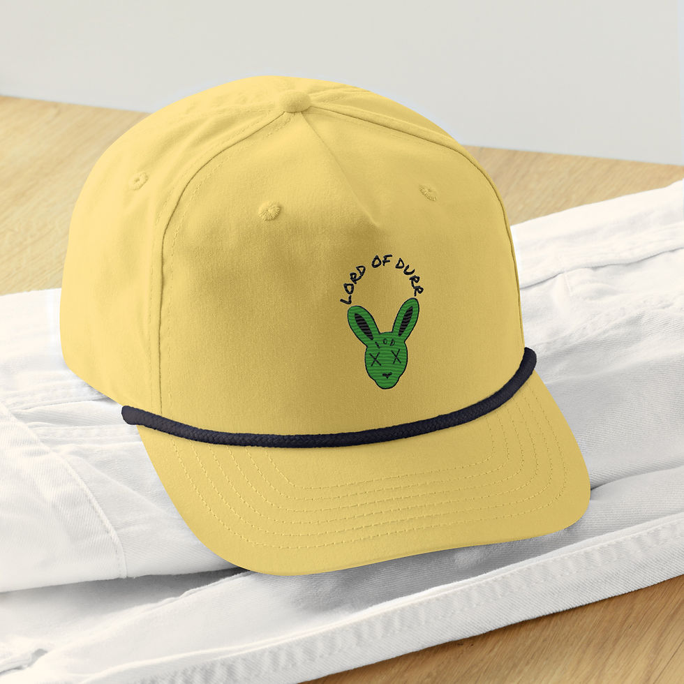 Thumbnail: Yellow cap with Little Bit of Better embroidered green rabbit