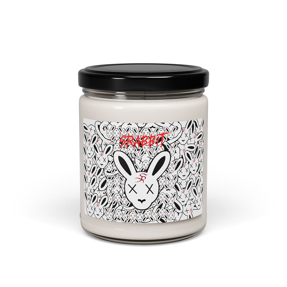 SRabbit candle with graphic label