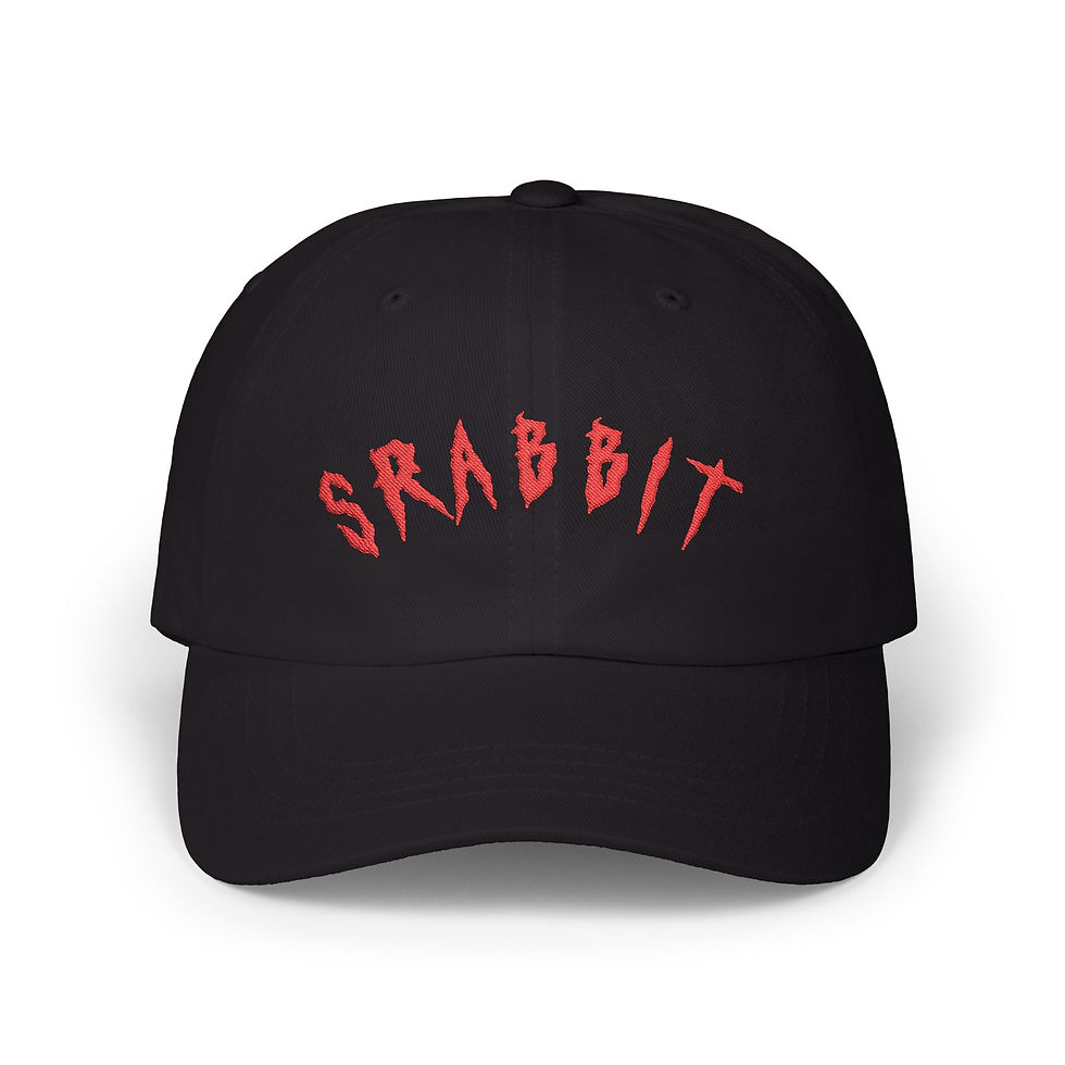 Black baseball cap with red SRABBBIT embroidery
