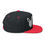 Thumbnail: Black flat-brim hat with red underside, featuring a gray rabbit logo