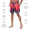 Thumbnail: Man modeling SRabbit Red Moon Swim Trunks, mens swim trunks with side pockets
