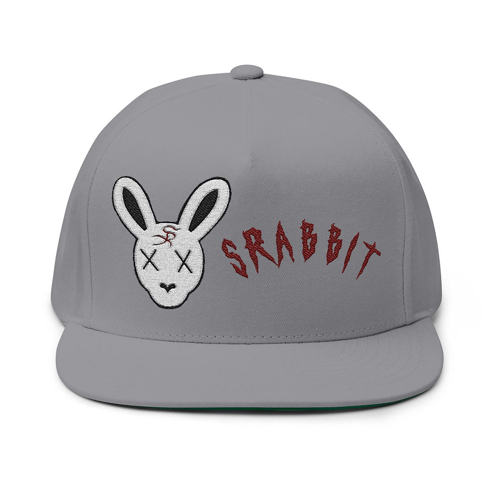 Gray flat brim hat with Srabbit logo