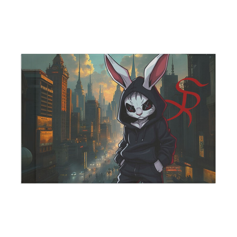 Anthropomorphic rabbit in city