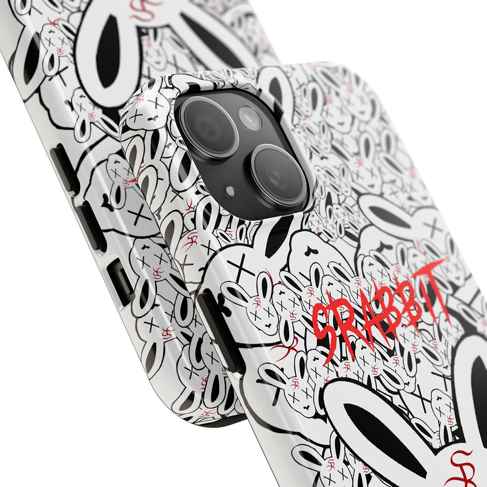 SRabbits phone case with bunny graffiti design