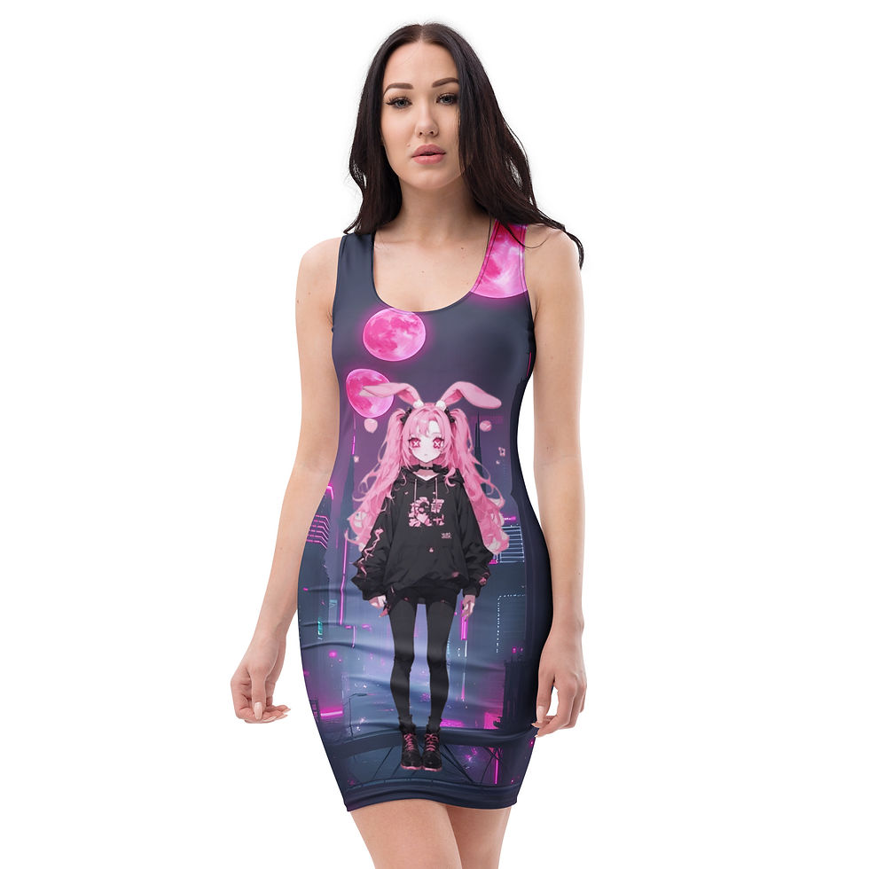 Thumbnail: Anime girl bodycon dress: pink, dark aesthetic