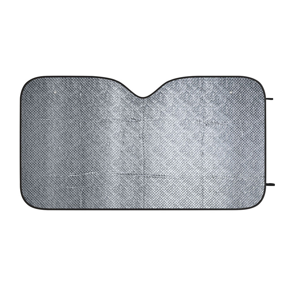 Silver car sunshade, keeps interior cool