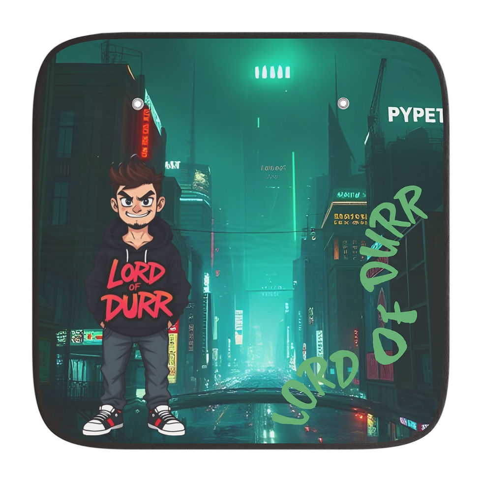 Lord Durr graphic tee design, neon city backdrop
