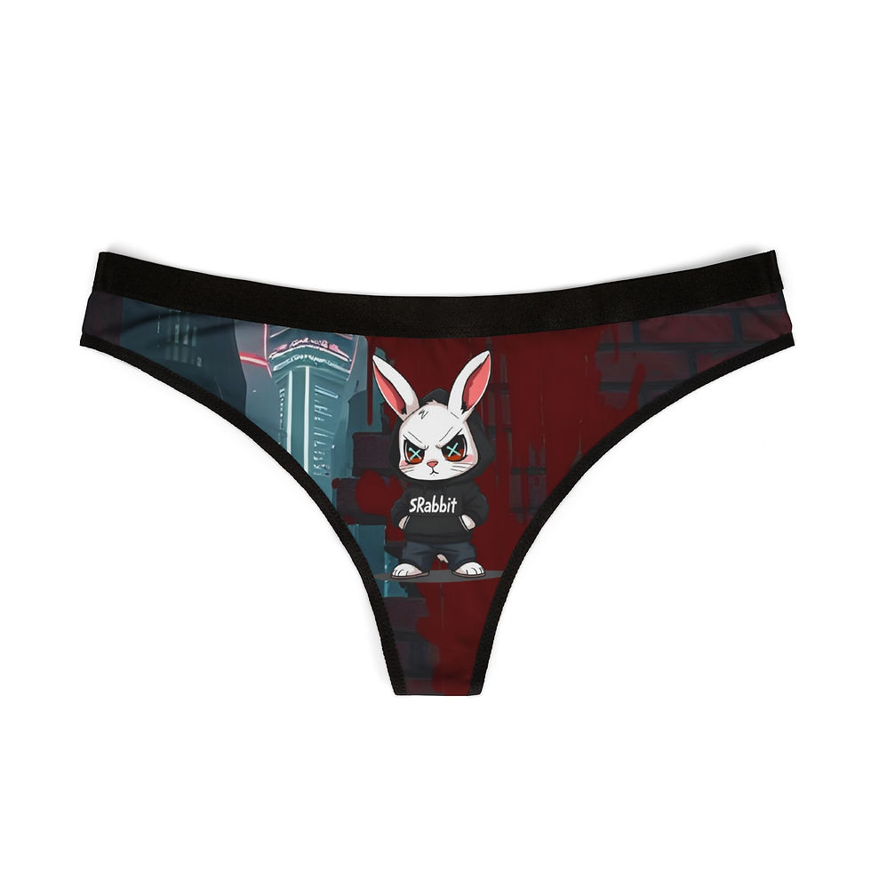 Women's graphic thong underwear featuring a cartoon rabbit design.