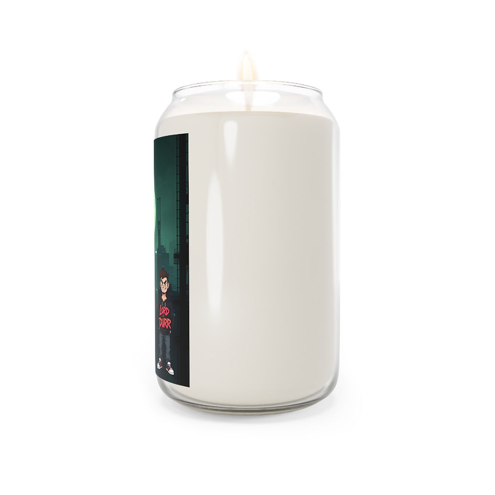 Lit candle with Stranger Things graphic