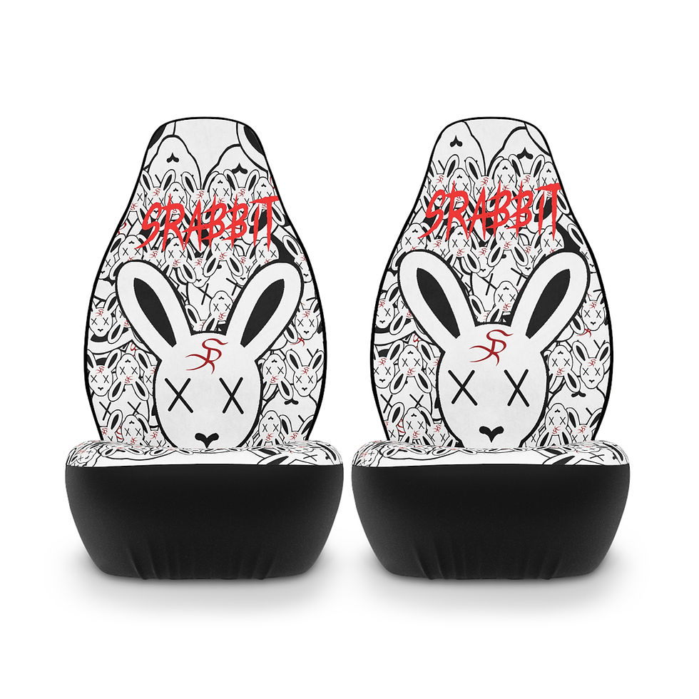 Pair of black and white rabbit car seat covers