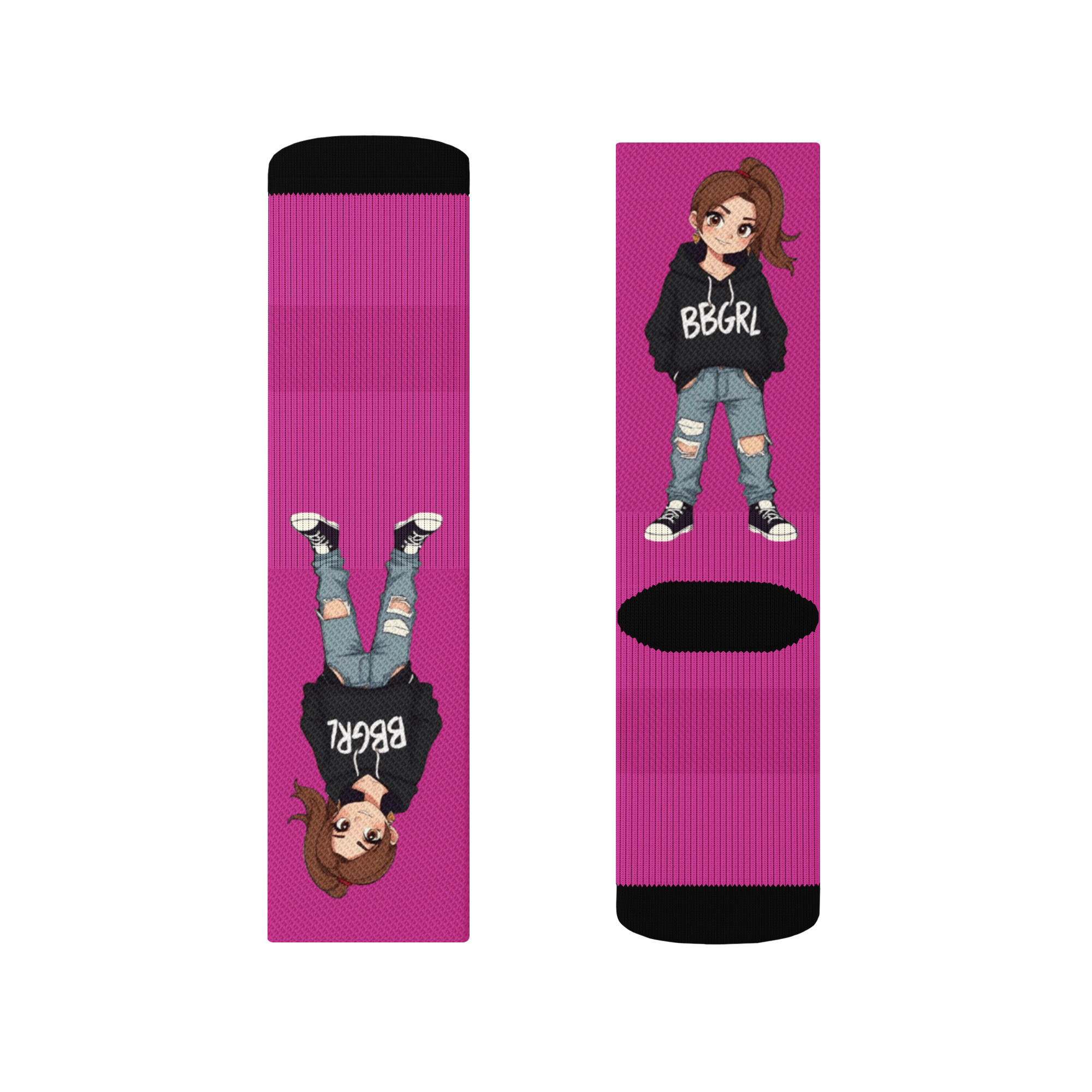 Pink socks with girl cartoon design