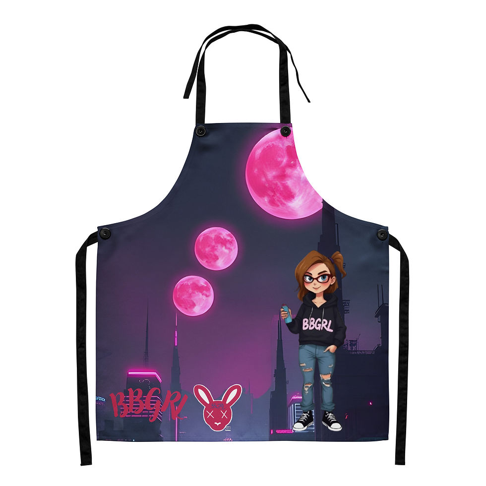 Thumbnail: BBGRL apron design: girl, pink moons