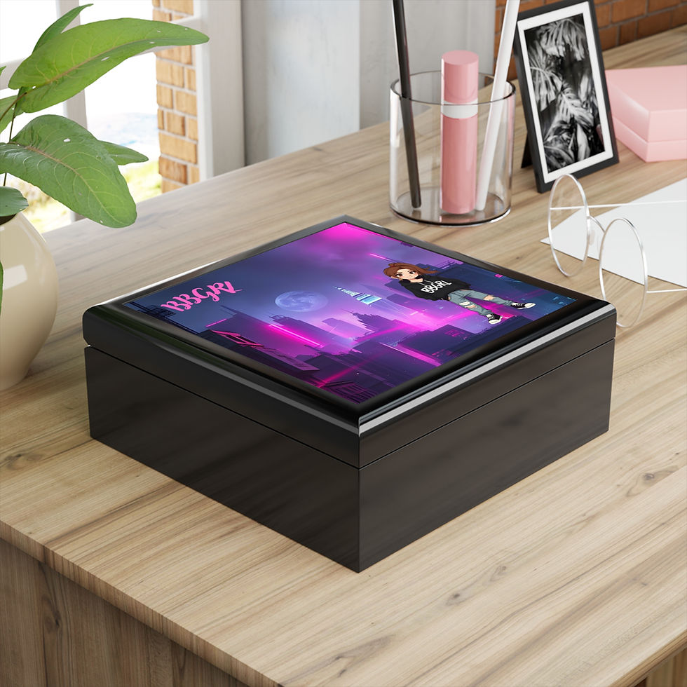 Black wooden box with custom cyberpunk design