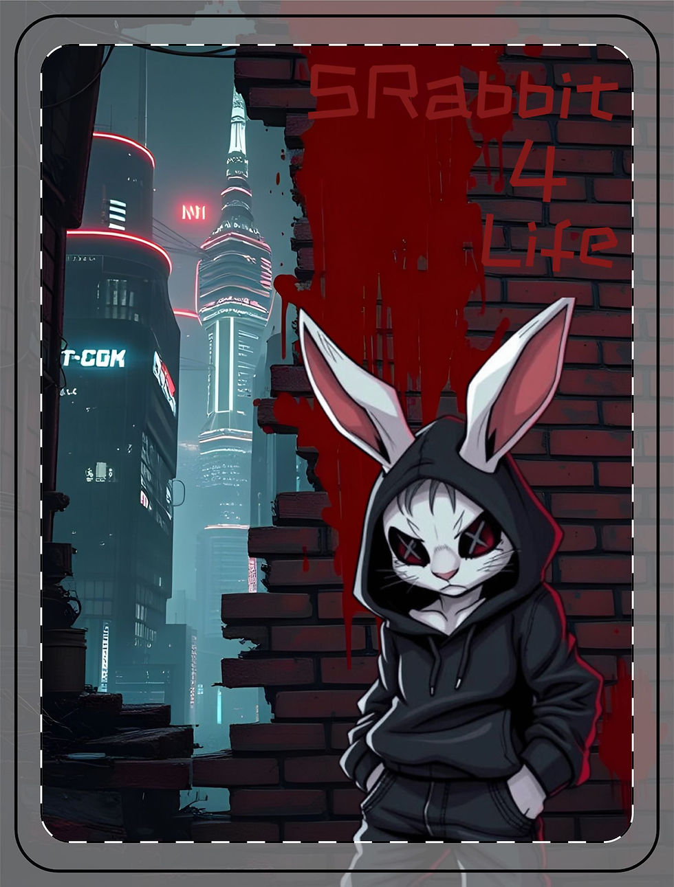 SRabbit 2077 Mug: Cyberpunk rabbit art, 'Space 4 Life'