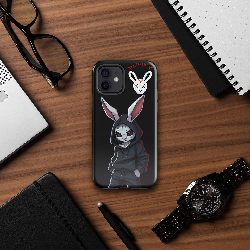 Thumbnail: Black phone case, rabbit design
