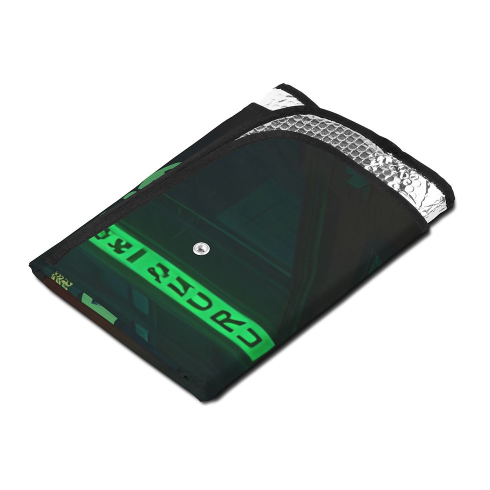 Thumbnail: Black thermal blanket with neon green Japanese text