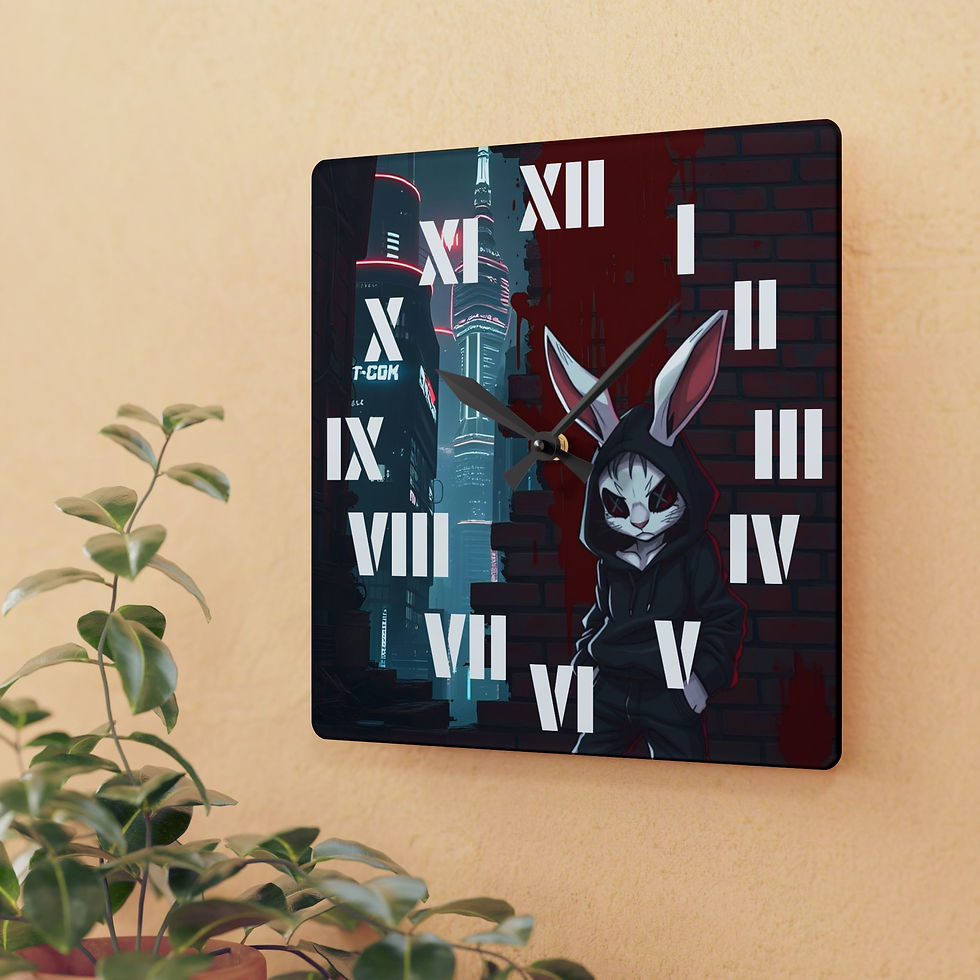 Thumbnail: Square wall clock featuring a rabbit design