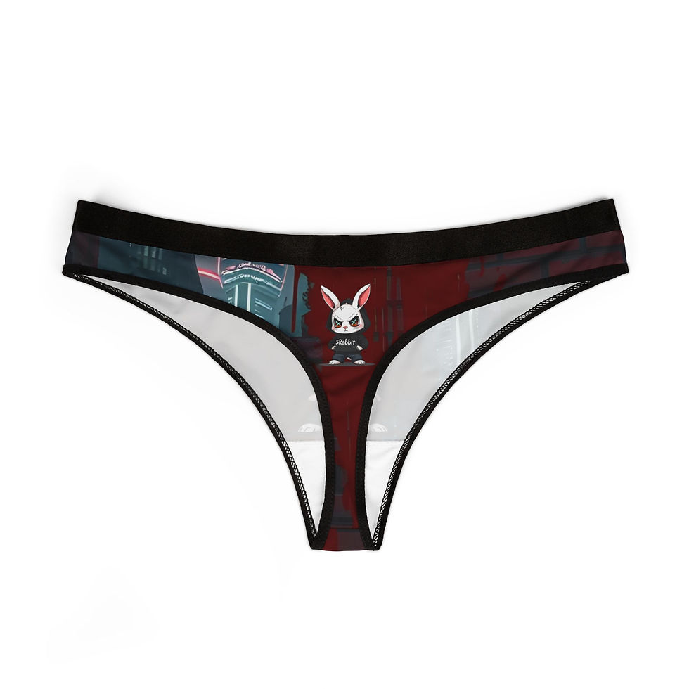 Women's graphic thong underwear featuring a rabbit