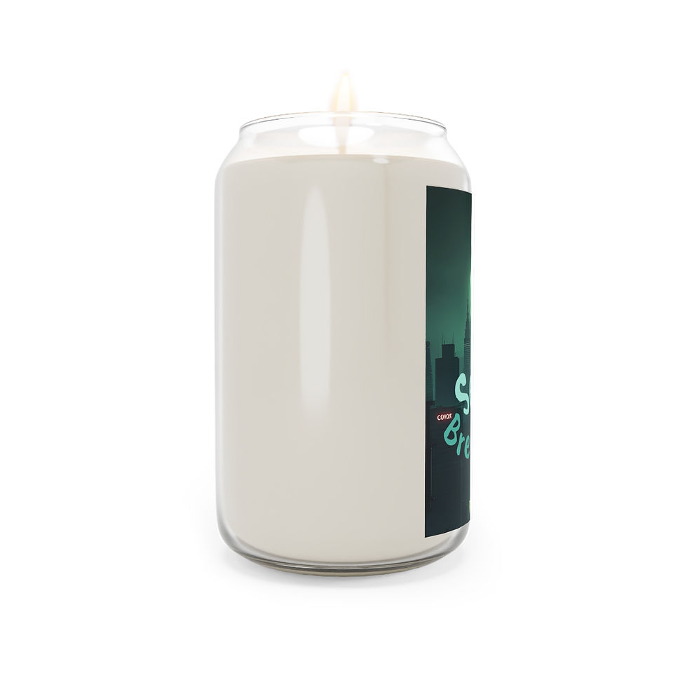 Thumbnail: Lit candle in can with spooky design