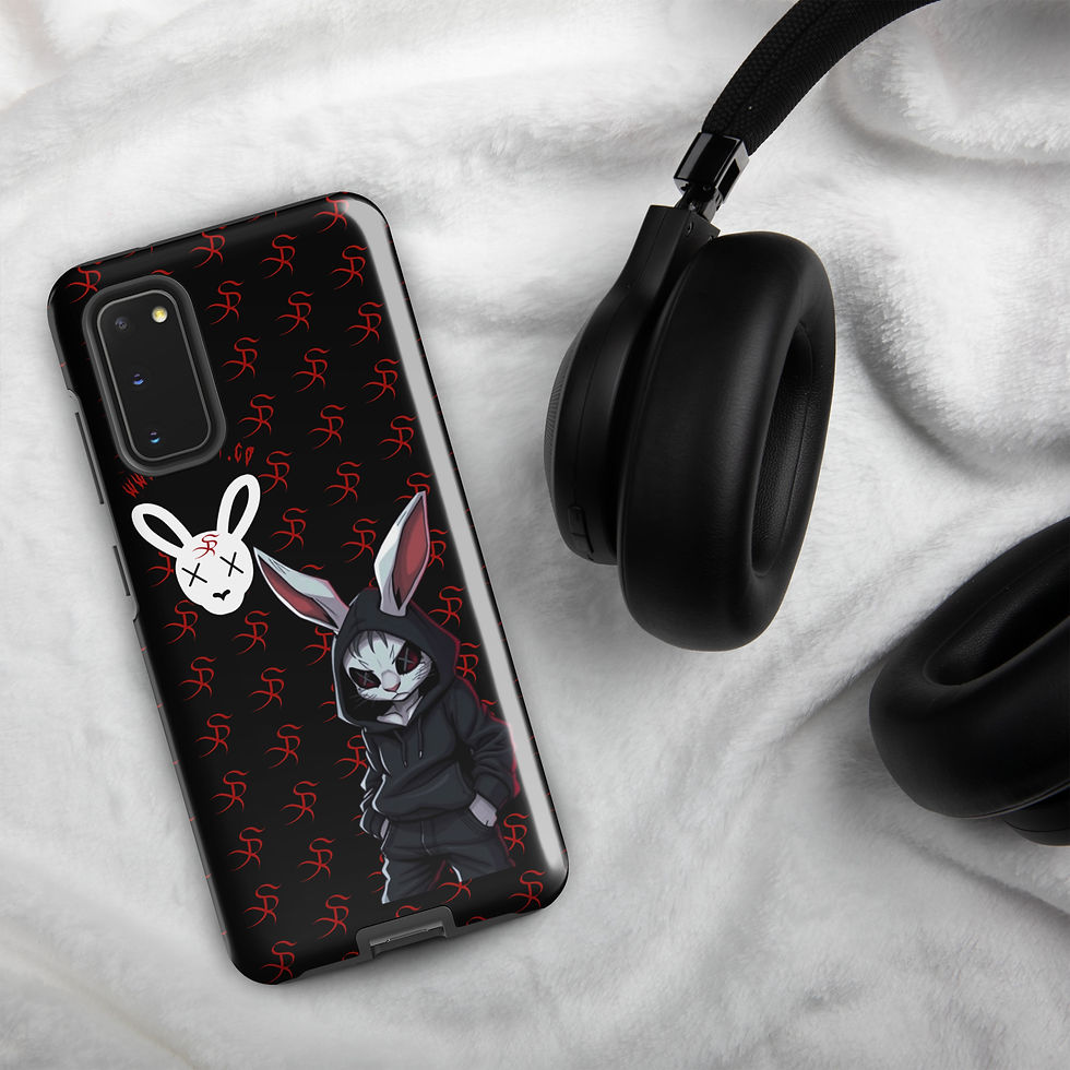 Thumbnail: Phone case with edgy bunny design, black headphones