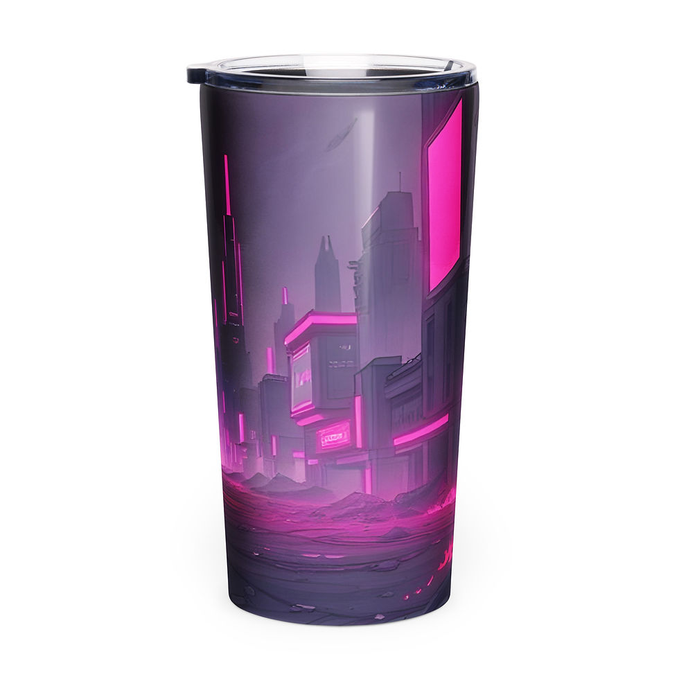 Thumbnail: Pink City tumbler with neon cityscape design