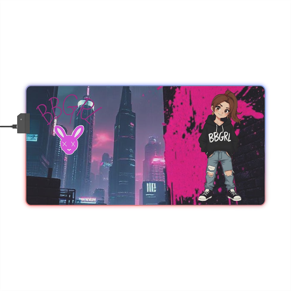 LED-lit mousepad, city skyline, anime girl