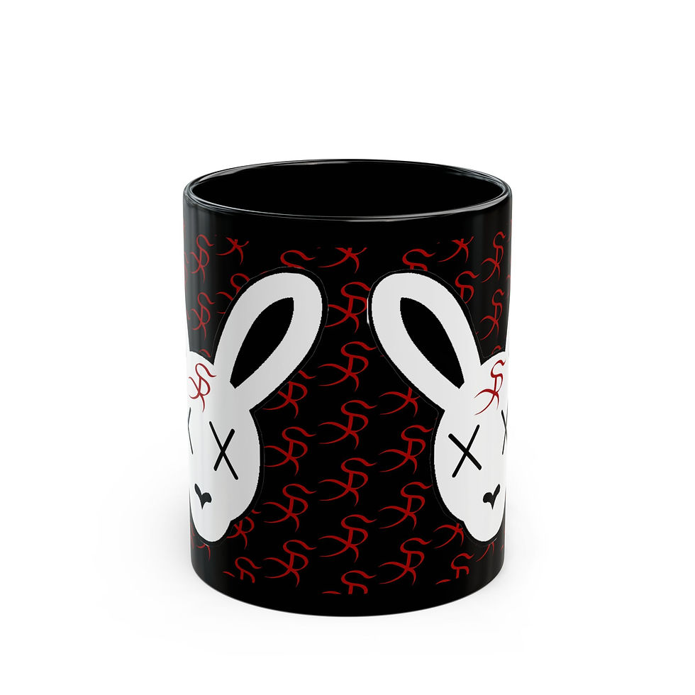 Black mug with rabbit design