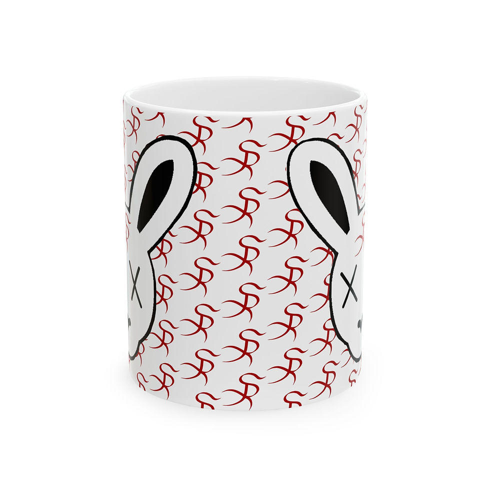 White mug with rabbit pattern