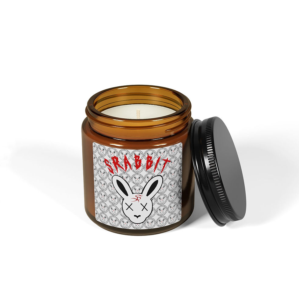 Amber jar candle with Srabbit.co logo