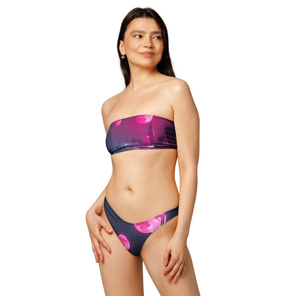 Thumbnail: Woman in a purple and pink moon print bikini