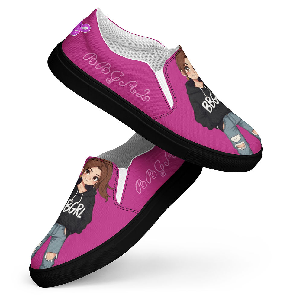 Thumbnail: Pink slip-on shoes with anime girl design